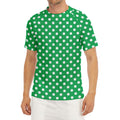Green And White Polka Dot Pattern Print Men's Short Sleeve Rash Guard