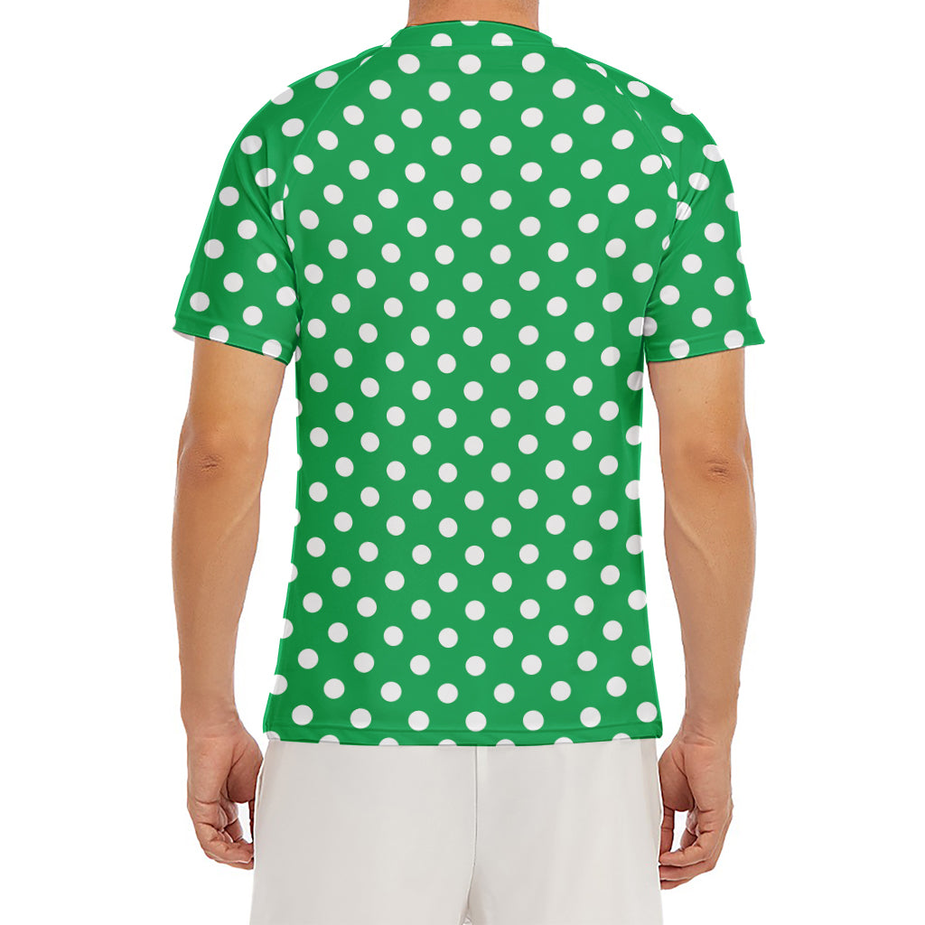 Green And White Polka Dot Pattern Print Men's Short Sleeve Rash Guard