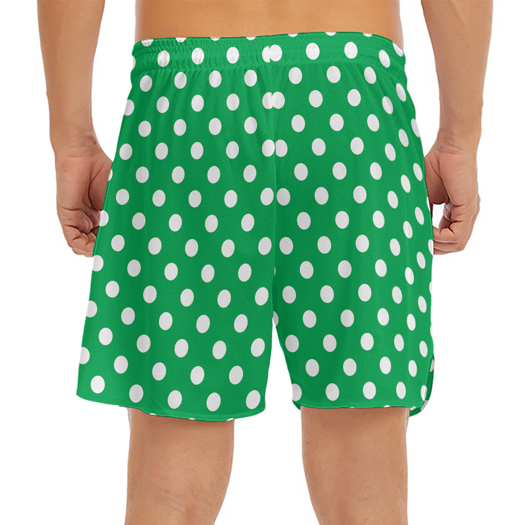 Green And White Polka Dot Pattern Print Men's Split Running Shorts