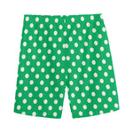 Green And White Polka Dot Pattern Print Men's Sports Shorts