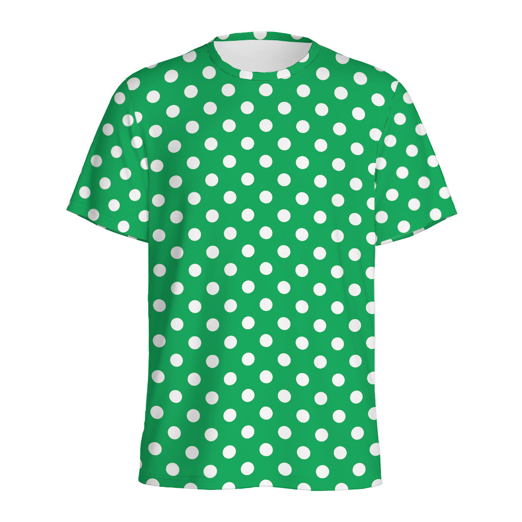 Green And White Polka Dot Pattern Print Men's Sports T-Shirt