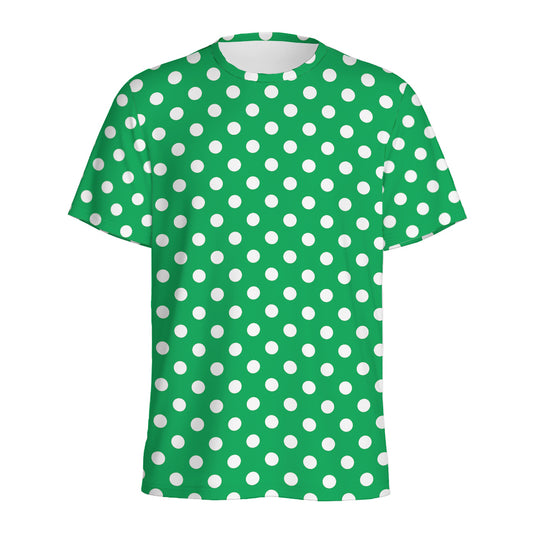 Green And White Polka Dot Pattern Print Men's Sports T-Shirt