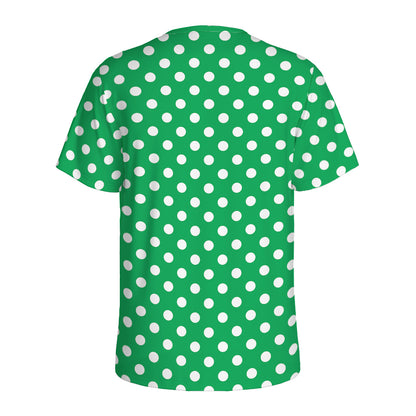 Green And White Polka Dot Pattern Print Men's Sports T-Shirt
