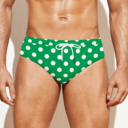 Green And White Polka Dot Pattern Print Men's Swim Briefs