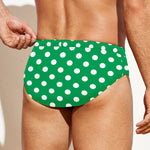 Green And White Polka Dot Pattern Print Men's Swim Briefs
