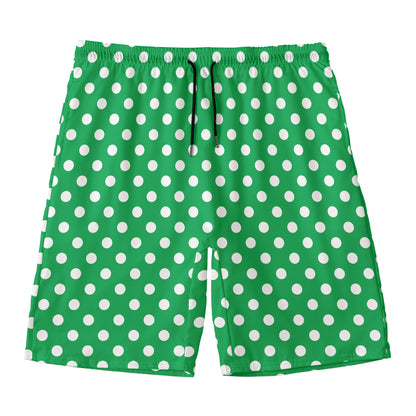 Green And White Polka Dot Pattern Print Men's Swim Trunks