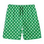 Green And White Polka Dot Pattern Print Men's Swim Trunks