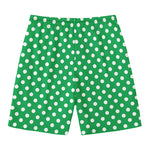 Green And White Polka Dot Pattern Print Men's Swim Trunks