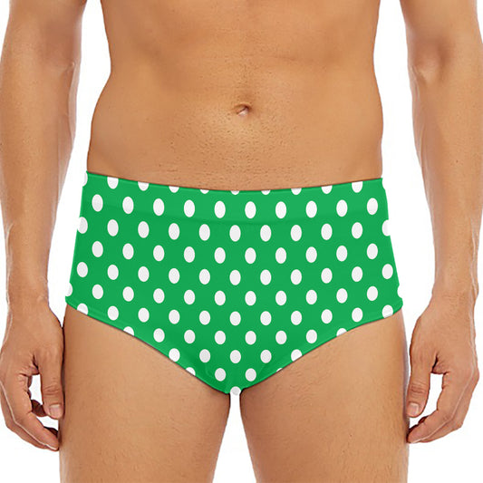 Green And White Polka Dot Pattern Print Men's Triangle Swim Briefs