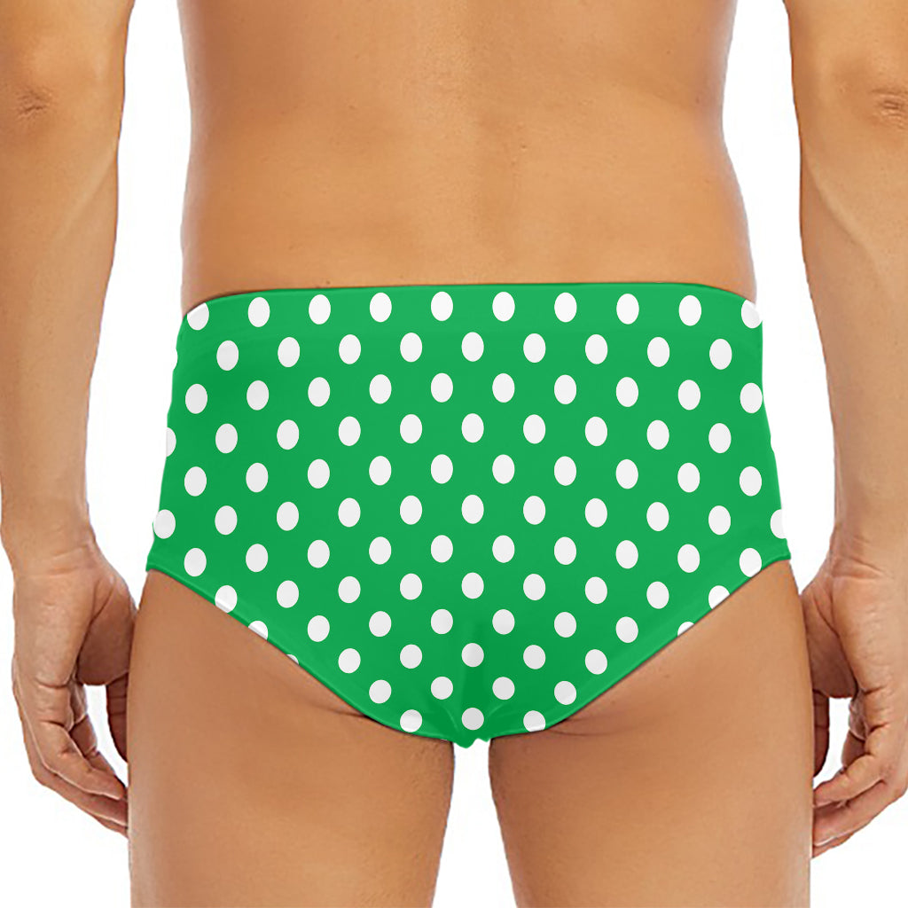 Green And White Polka Dot Pattern Print Men's Triangle Swim Briefs