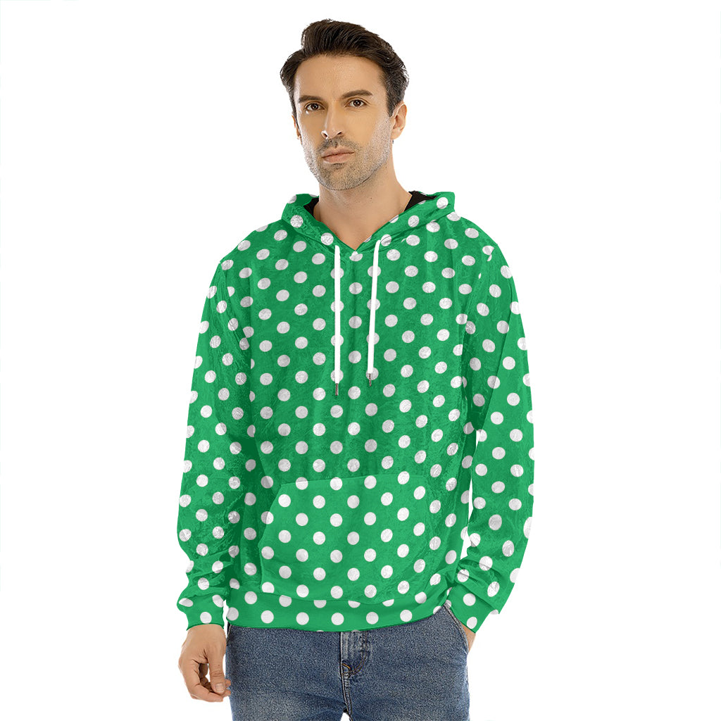 Green And White Polka Dot Pattern Print Men's Velvet Pullover Hoodie