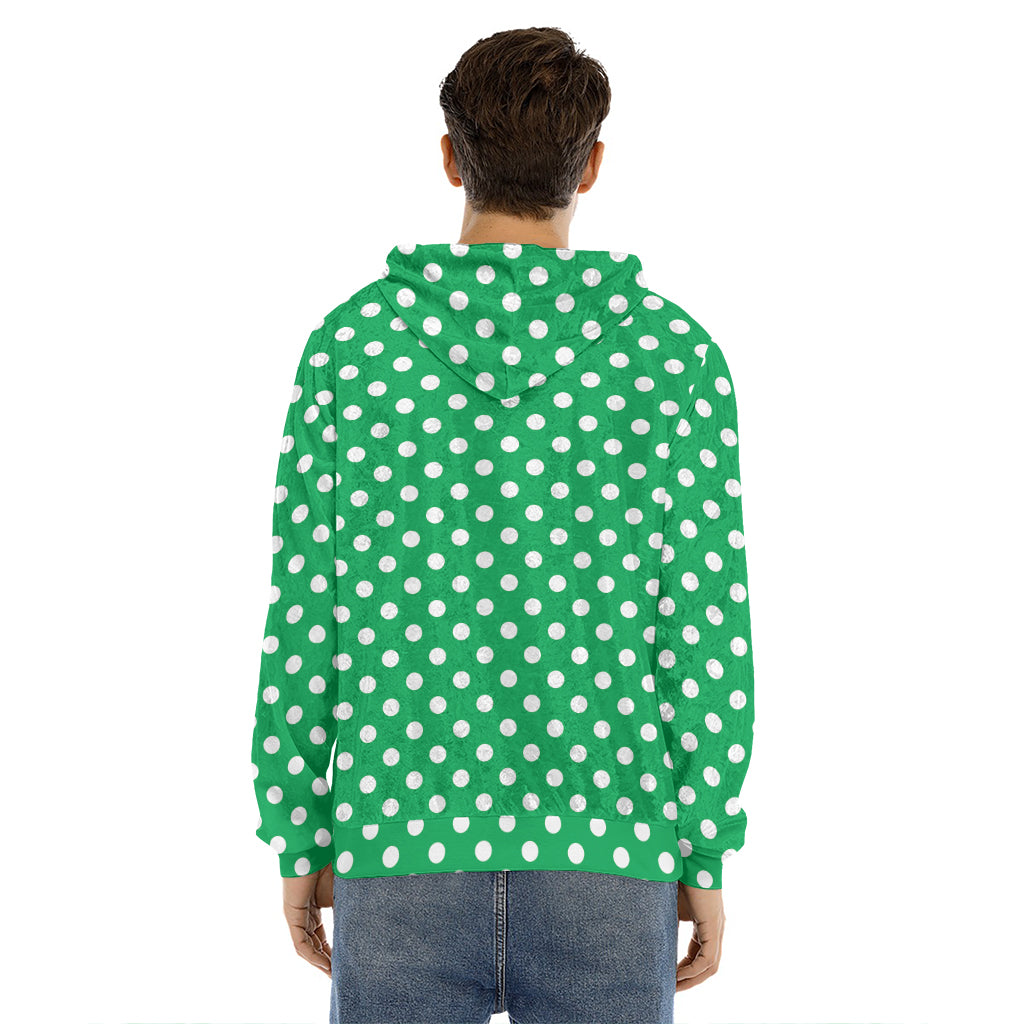 Green And White Polka Dot Pattern Print Men's Velvet Pullover Hoodie