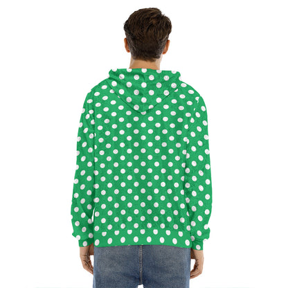 Green And White Polka Dot Pattern Print Men's Velvet Pullover Hoodie
