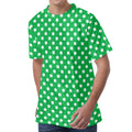 Green And White Polka Dot Pattern Print Men's Velvet T-Shirt