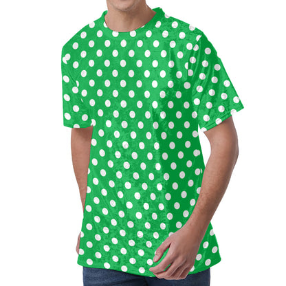 Green And White Polka Dot Pattern Print Men's Velvet T-Shirt
