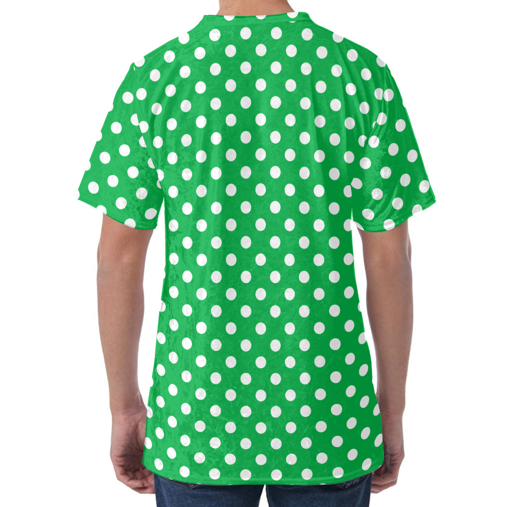 Green And White Polka Dot Pattern Print Men's Velvet T-Shirt