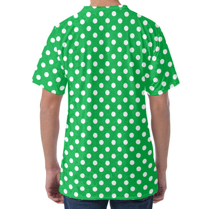 Green And White Polka Dot Pattern Print Men's Velvet T-Shirt