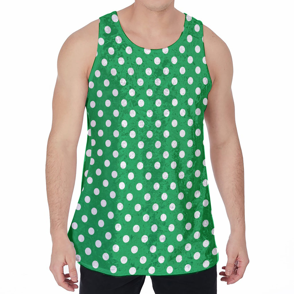 Green And White Polka Dot Pattern Print Men's Velvet Tank Top