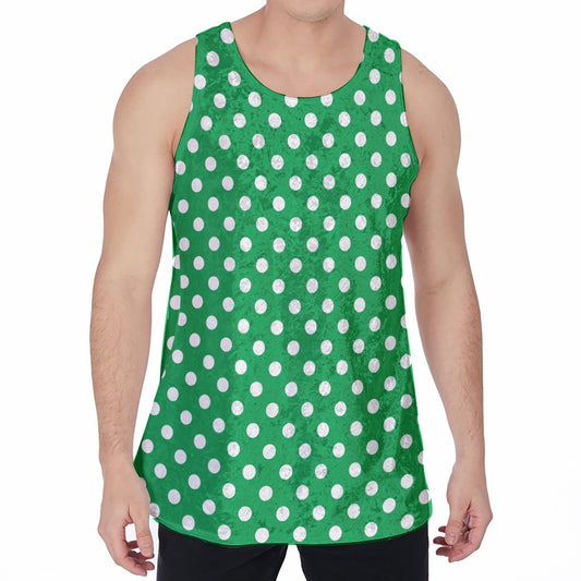 Green And White Polka Dot Pattern Print Men's Velvet Tank Top