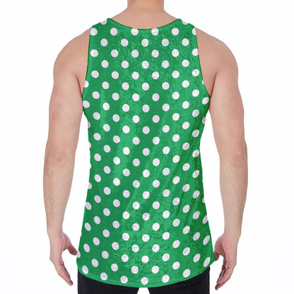 Green And White Polka Dot Pattern Print Men's Velvet Tank Top