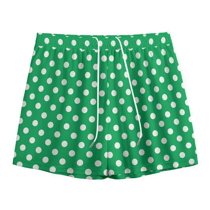 Green And White Polka Dot Pattern Print Mesh Shorts