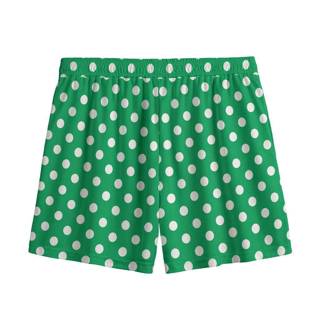 Green And White Polka Dot Pattern Print Mesh Shorts