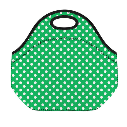 Green And White Polka Dot Pattern Print Neoprene Lunch Bag