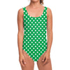 Green And White Polka Dot Pattern Print One Piece Swimsuit