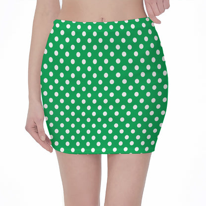 Green And White Polka Dot Pattern Print Pencil Mini Skirt