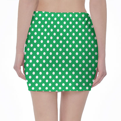 Green And White Polka Dot Pattern Print Pencil Mini Skirt
