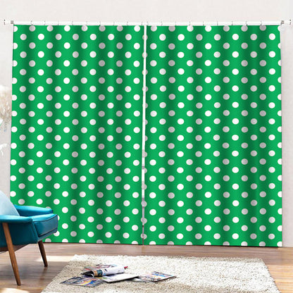 Green And White Polka Dot Pattern Print Pencil Pleat Curtains