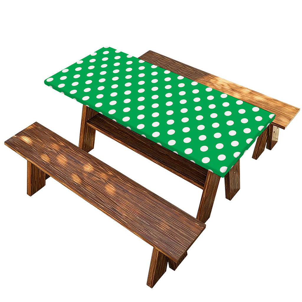 Green And White Polka Dot Pattern Print Picnic Table Cover