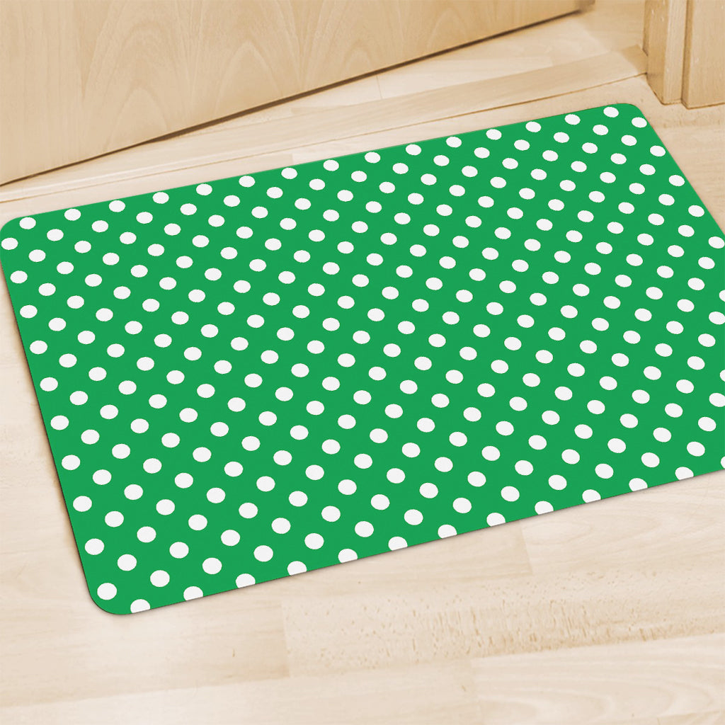 Green And White Polka Dot Pattern Print Polyester Doormat
