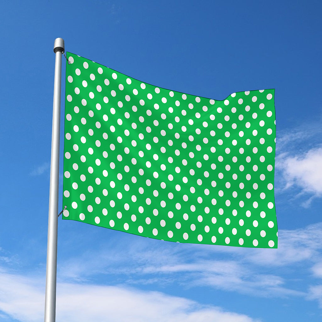 Green And White Polka Dot Pattern Print Polyester Flag
