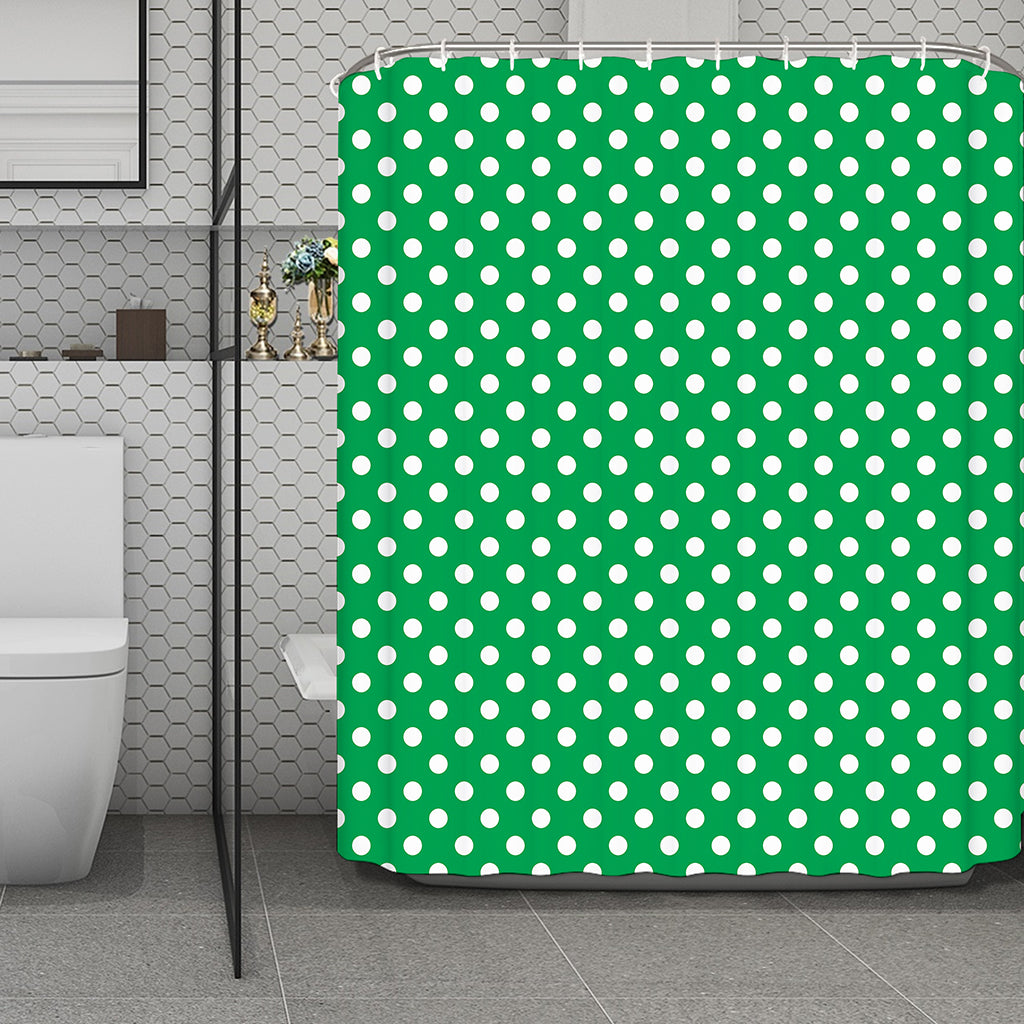 Green And White Polka Dot Pattern Print Polyester Shower Curtain