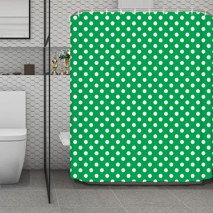 Green And White Polka Dot Pattern Print Polyester Shower Curtain