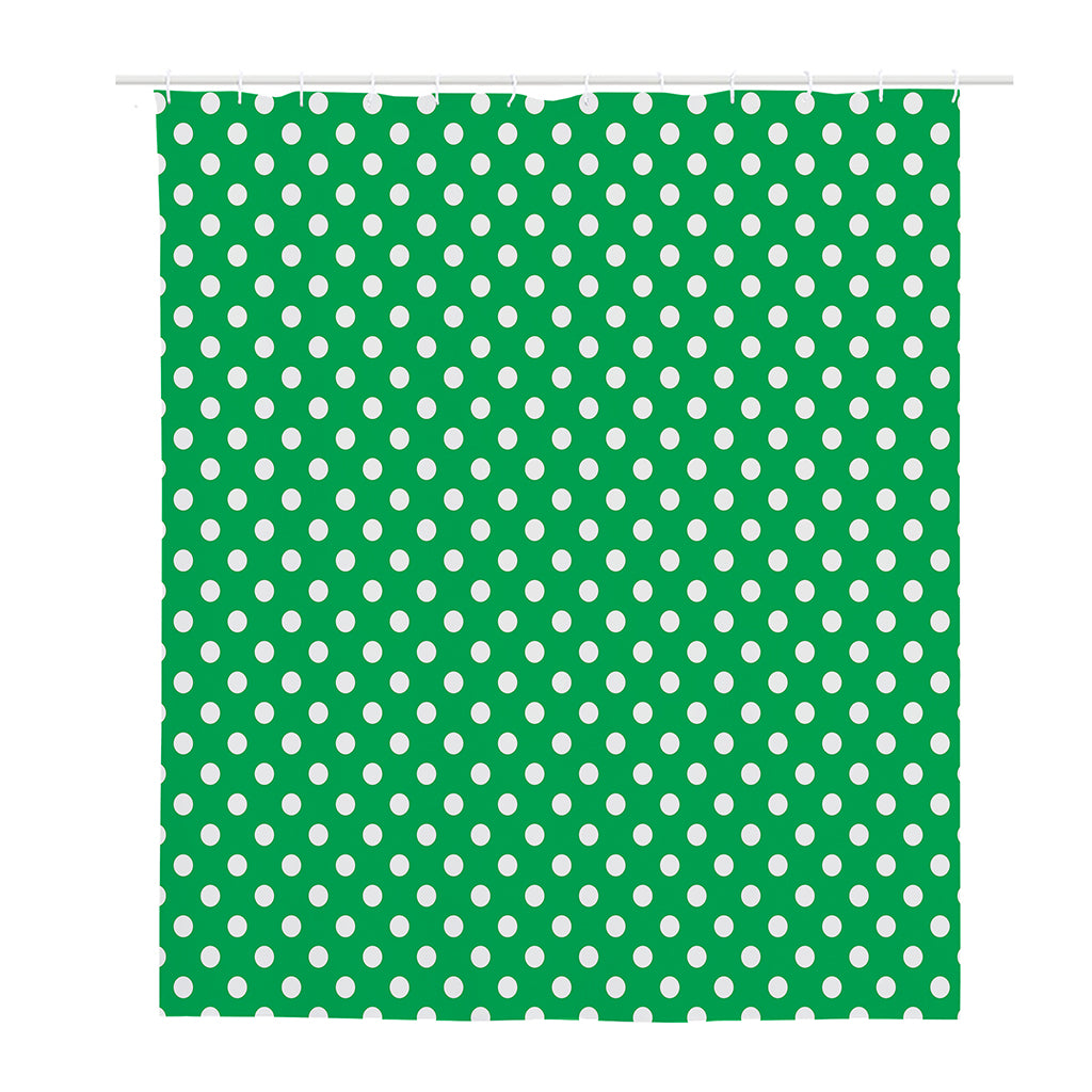 Green And White Polka Dot Pattern Print Polyester Shower Curtain