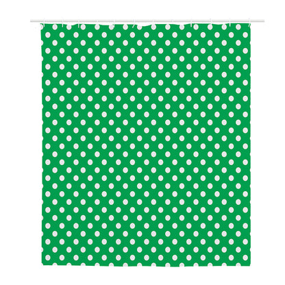 Green And White Polka Dot Pattern Print Polyester Shower Curtain