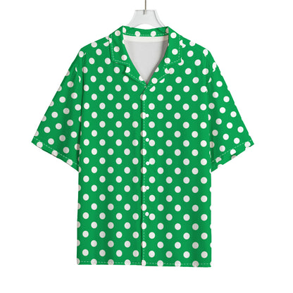 Green And White Polka Dot Pattern Print Rayon Hawaiian Shirt