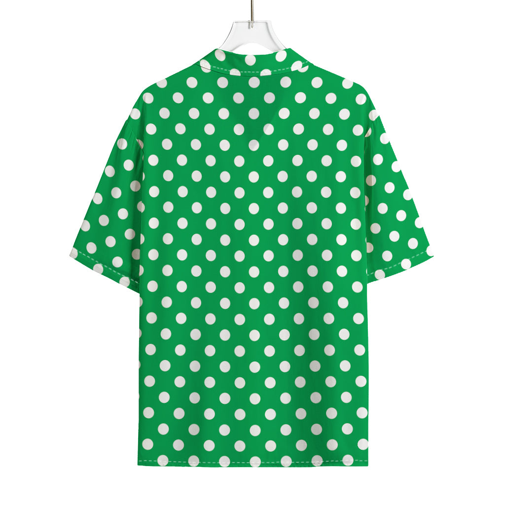 Green And White Polka Dot Pattern Print Rayon Hawaiian Shirt