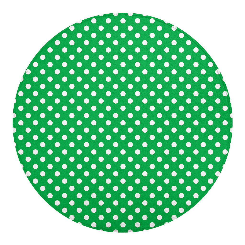 Green And White Polka Dot Pattern Print Round Blanket