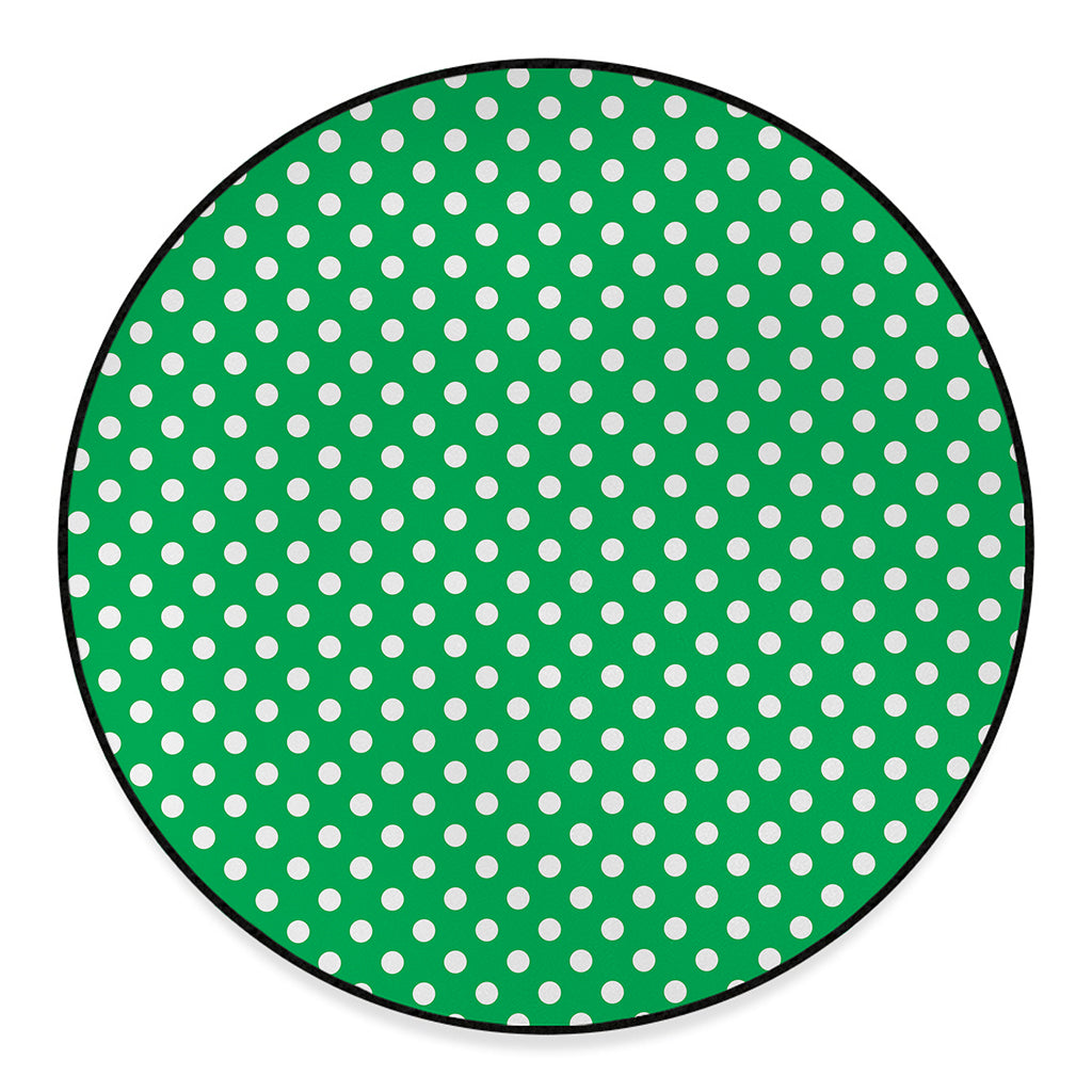 Green And White Polka Dot Pattern Print Round Floor Mat