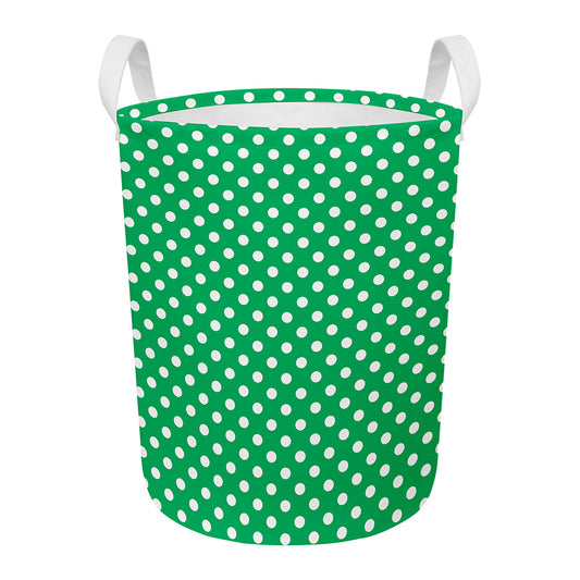 Green And White Polka Dot Pattern Print Round Laundry Basket
