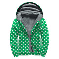 Green And White Polka Dot Pattern Print Sherpa Lined Zip Up Hoodie