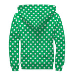 Green And White Polka Dot Pattern Print Sherpa Lined Zip Up Hoodie