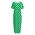 Green And White Polka Dot Pattern Print Short Sleeve Long Nightdress