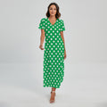 Green And White Polka Dot Pattern Print Short Sleeve Maxi Dress