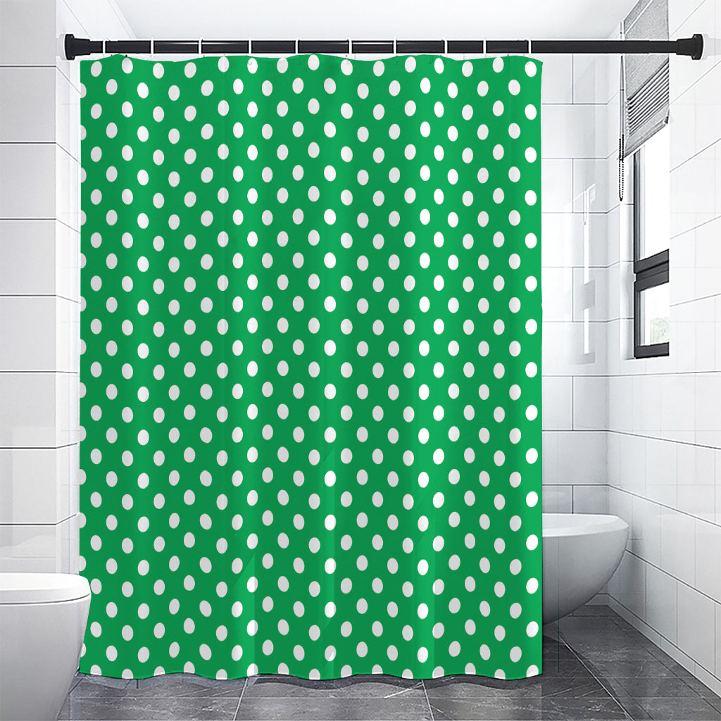 Green And White Polka Dot Pattern Print Shower Curtain