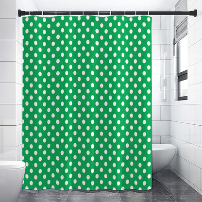 Green And White Polka Dot Pattern Print Shower Curtain