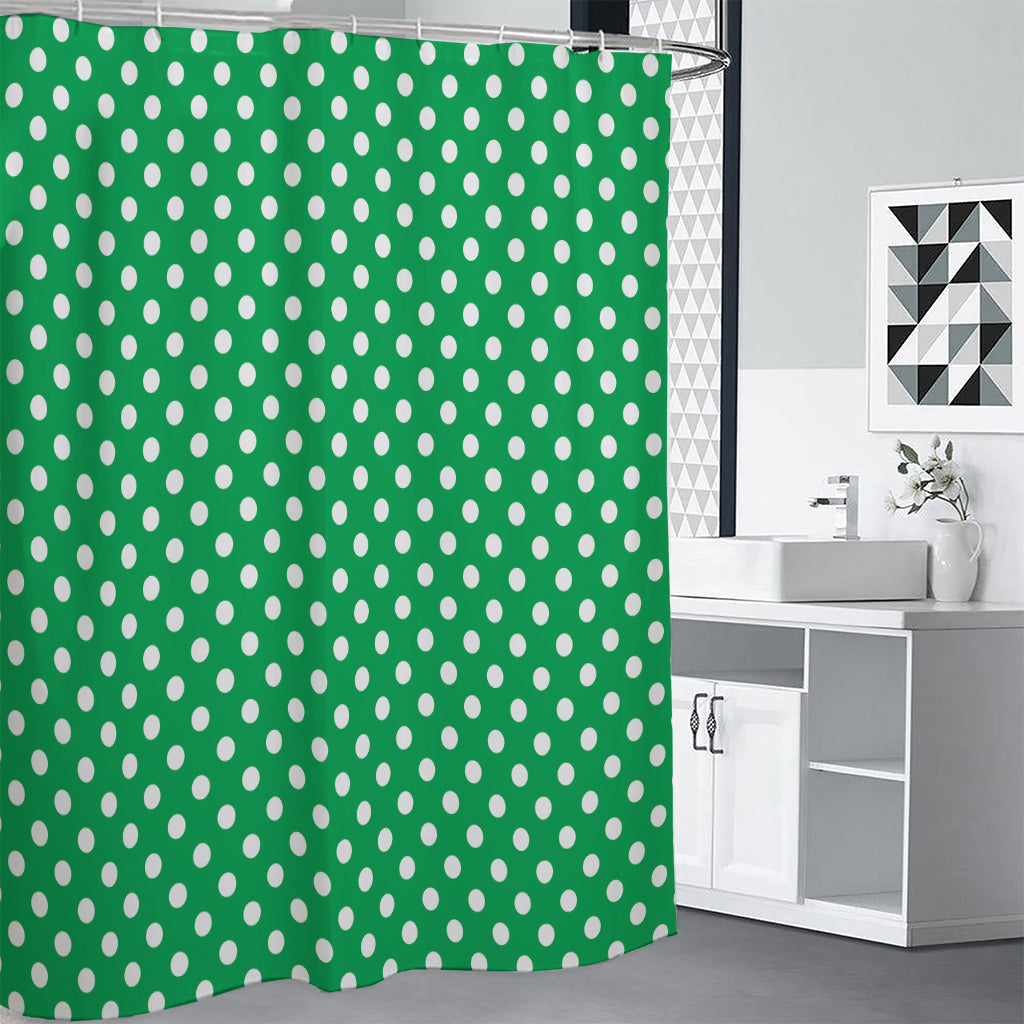 Green And White Polka Dot Pattern Print Shower Curtain